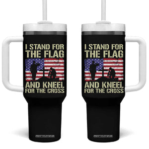 Stand For The Flag Kneel For The Cross Tumbler With Handle American Flag 4th Of July Patriotic Christian Faith TB10 One Size: 40 oz Black Print Your Wear