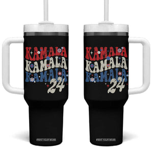 Harris 2024 Tumbler With Handle Kamala Retro Groovy Flower TB10 One Size: 40 oz Black Print Your Wear