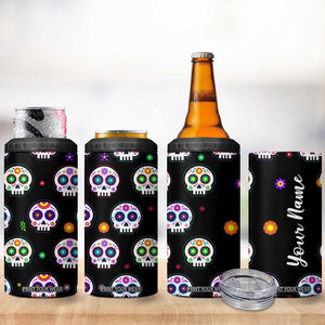 Personalized Sugar Skull 4 in 1 Can Cooler Tumbler Custom Name Da De Los Muertos Day Of The Dead Halloween Gift TB10 Print Your Wear