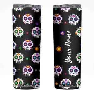 Personalized Sugar Skull Skinny Tumbler Custom Name Da De Los Muertos Day Of The Dead Halloween Gift TB10 Black Print Your Wear