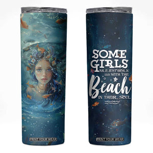 Beach Lovers Gifts For Women Skinny Tumbler Some Girls Are Just Born With The Beach In Their Souls TB10 Navy Print Your Wear