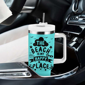 Beach Vacation Tumbler With Handle The Beach Is My Happy Place Summer Holiday Gift TB10 Print Your Wear
