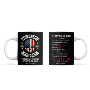 One Badass Stepdad Coffee Mug Best Effin Bonus Dad Gifts Stepped Up Dads US Flag Skull TB10 Black Print Your Wear
