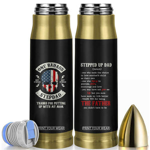 One Badass Stepdad Bullet Tumbler Best Effin Bonus Dad Gifts Stepped Up Dads US Flag Skull TB10 Black Print Your Wear