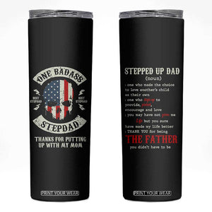 One Badass Stepdad Skinny Tumbler Best Effin Bonus Dad Gifts Stepped Up Dads US Flag Skull TB10 Black Print Your Wear