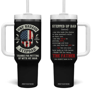One Badass Stepdad Tumbler With Handle Best Effin Bonus Dad Gifts Stepped Up Dads US Flag Skull TB10 One Size: 40 oz Black Print Your Wear