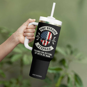 One Badass Stepdad Tumbler With Handle Best Effin Bonus Dad Gifts Stepped Up Dads US Flag Skull TB10 Print Your Wear