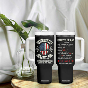 One Badass Stepdad Tumbler With Handle Best Effin Bonus Dad Gifts Stepped Up Dads US Flag Skull TB10 Print Your Wear