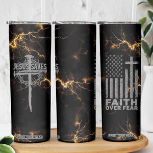 Christian Faith Over Fear Skinny Tumbler Religious Jesus Saves Cross US Flag Prayer Patriotic TB10 Print Your Wear