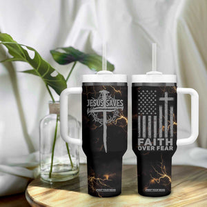 Christian Faith Over Fear Tumbler With Handle Religious Jesus Saves Cross US Flag Prayer Patriotic TB10 Print Your Wear