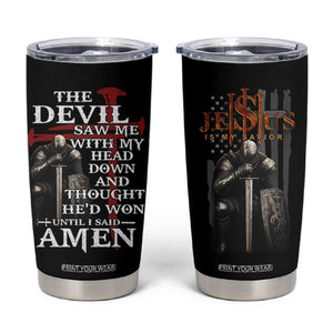 Christian Gifts for Men Tumbler Cup Jesus Is My Savior Catholic Cross US Flag Prayer Patriotic TB10 Black Print Your Wear