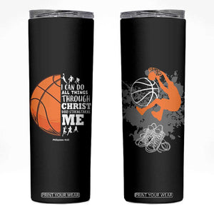 Christian Basketball Gifts Skinny Tumbler Basketball Player Coach Bulk Team Gift TB10 Black Print Your Wear