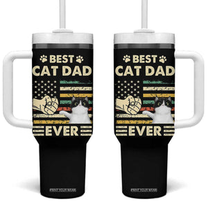 Best Cat Dad Ever Tumbler With Handle Funny Cat Lover Gift Retro American Flag TB10 One Size: 40 oz Black Print Your Wear