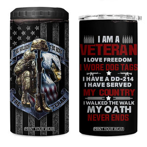Proud Veteran 4 in 1 Can Cooler Tumbler DD-214 Armed Forces Military Alumni American Flag TB10 One Size: 16 oz Black Print Your Wear