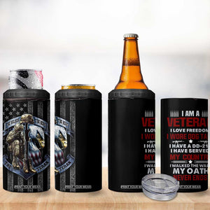 Proud Veteran 4 in 1 Can Cooler Tumbler DD-214 Armed Forces Military Alumni American Flag TB10 Print Your Wear