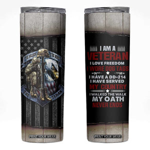 Proud Veteran Skinny Tumbler DD-214 Armed Forces Military Alumni American Flag TB10 Black Print Your Wear