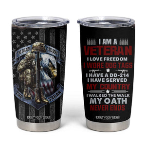 Proud Veteran Tumbler Cup DD-214 Armed Forces Military Alumni American Flag TB10 Black Print Your Wear