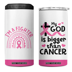 Breast Cancer Awareness 4 in 1 Can Cooler Tumbler Pink Ribbon My God is Stronger Than Cancer Christian Gift TB10 One Size: 16 oz White Print Your Wear