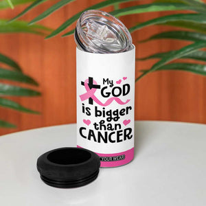Breast Cancer Awareness 4 in 1 Can Cooler Tumbler Pink Ribbon My God is Stronger Than Cancer Christian Gift TB10 Print Your Wear