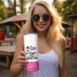 Breast Cancer Awareness Skinny Tumbler Pink Ribbon My God is Stronger Than Cancer Christian Gift TB10 Print Your Wear