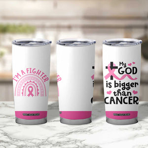 Breast Cancer Awareness Tumbler Cup Pink Ribbon My God is Stronger Than Cancer Christian Gift TB10 Print Your Wear