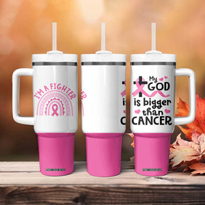 Breast Cancer Awareness Tumbler With Handle Pink Ribbon My God is Stronger Than Cancer Christian Gift TB10 Print Your Wear