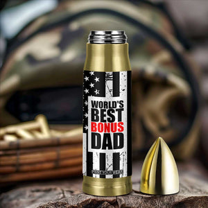 Fathers Day Gift For Bonus Dad Bullet Tumbler Birthday Gifts For Step Dad From Daughter Son Kids US Flag TB10 Print Your Wear