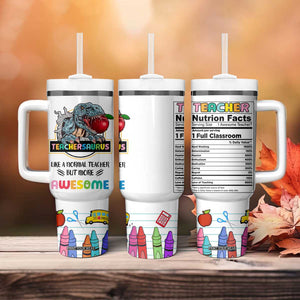 Teacher Dinosaur Back to School Tumbler With Handle Teachersaurus Like A Normal Teacher But More Awesome TB10 Print Your Wear