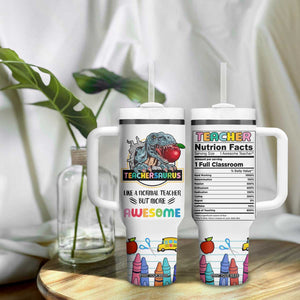 Teacher Dinosaur Back to School Tumbler With Handle Teachersaurus Like A Normal Teacher But More Awesome TB10 Print Your Wear