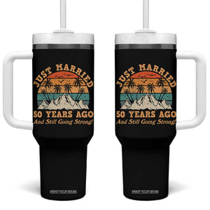 50th Anniversary Tumbler With Handle Just Married 50 Years Ago And Still Going Strong! Retro TB10 One Size: 40 oz Black Print Your Wear