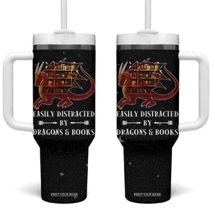Dragon Book Lovers Gifts Tumbler With Handle Easily Distracted By Books And Dragons Nerds TB10 One Size: 40 oz Black Print Your Wear