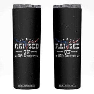 Raised On 90s Country Skinny Tumbler Vintage Western Bull Skull Cowboy American Flag TB10 Black Print Your Wear