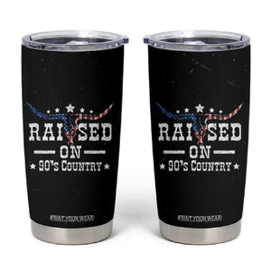 Raised On 90s Country Tumbler Cup Vintage Western Bull Skull Cowboy American Flag TB10 Black Print Your Wear