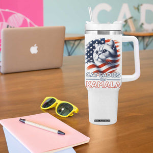 Cat Lady Ladies For Kamala Tumbler With Handle Madam President Voting Harris US Election 2024 USA American Flag TB10 Print Your Wear