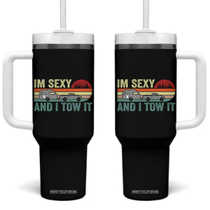 Funny Camping RV Tumbler With Handle Im Sexy And I Tow It Vintage Camper Truck Leopard TB10 One Size: 40 oz Black Print Your Wear
