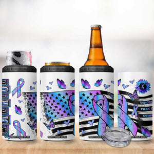 Suicide Prevention Awareness 4 in 1 Can Cooler Tumbler Teal Purple Ribbon Warrior Support USA Flag TB10 Print Your Wear