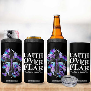 Suicide Prevention Awareness 4 in 1 Can Cooler Tumbler Teal Purple Cross Faith Over Fear Christian TB10 Print Your Wear