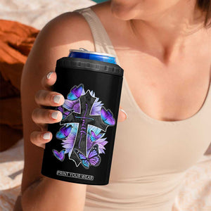 Suicide Prevention Awareness 4 in 1 Can Cooler Tumbler Teal Purple Cross Faith Over Fear Christian TB10 Print Your Wear