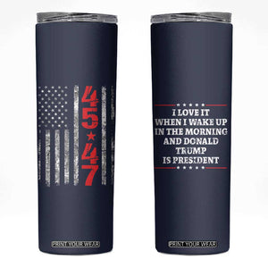 I Love When I Wake up.. And Trump is President 2024 Skinny Tumbler 45 47 American Flag TB10 Navy Print Your Wear