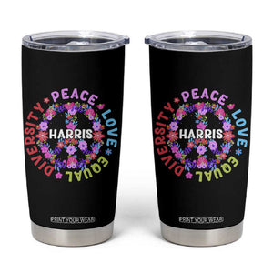 Harris 2024 Election Tumbler Cup Feminist Flower Peace Love Equality Hope Diversity American Flag TB10 Black Print Your Wear