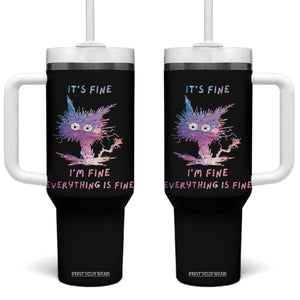 Funny Cat Tumbler With Handle It's Fine I'm Fine Everything Is Fine Office Gag Gifts TB10 One Size: 40 oz Black Print Your Wear