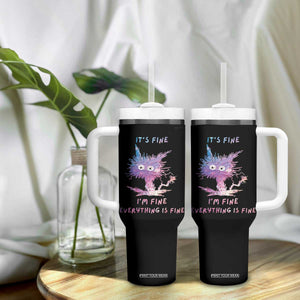 Funny Cat Tumbler With Handle It's Fine I'm Fine Everything Is Fine Office Gag Gifts TB10 Print Your Wear