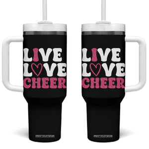 Cheerleader Tumbler With Handle Live Love Cheer Girl Cheerleading Pink Leopard TB10 One Size: 40 oz Black Print Your Wear