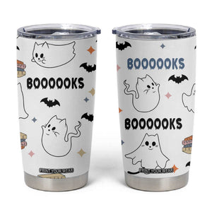 Cute Ghost Cat Reading Tumbler Cup Funny Reader Halloween Bookish Cat Mom Gift TB10 White Print Your Wear