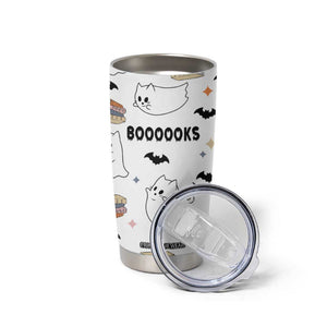 Cute Ghost Cat Reading Tumbler Cup Funny Reader Halloween Bookish Cat Mom Gift TB10 Print Your Wear