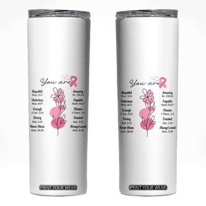 Breast Cancer Survivor Gift Skinny Tumbler Pink Ribbon Bible Verse Christian Faith Gift For Women TB10 White Print Your Wear