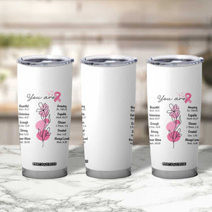 Breast Cancer Survivor Gift Tumbler Cup Pink Ribbon Bible Verse Christian Faith Gift For Women TB10 Print Your Wear