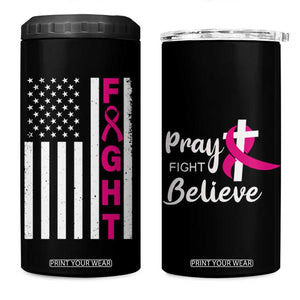 Breast Cancer Awareness 4 in 1 Can Cooler Tumbler Christian Gift Pink Ribbon USA Flag Pray Fight Believe TB10 One Size: 16 oz Black Print Your Wear