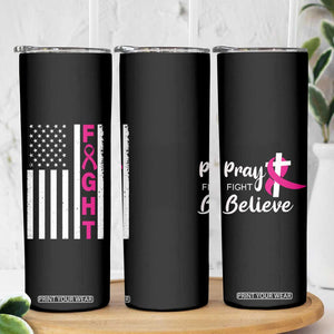 Breast Cancer Awareness Skinny Tumbler Christian Gift Pink Ribbon USA Flag Pray Fight Believe TB10 Print Your Wear