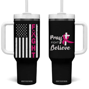 Breast Cancer Awareness Tumbler With Handle Christian Gift Pink Ribbon USA Flag Pray Fight Believe TB10 One Size: 40 oz Black Print Your Wear